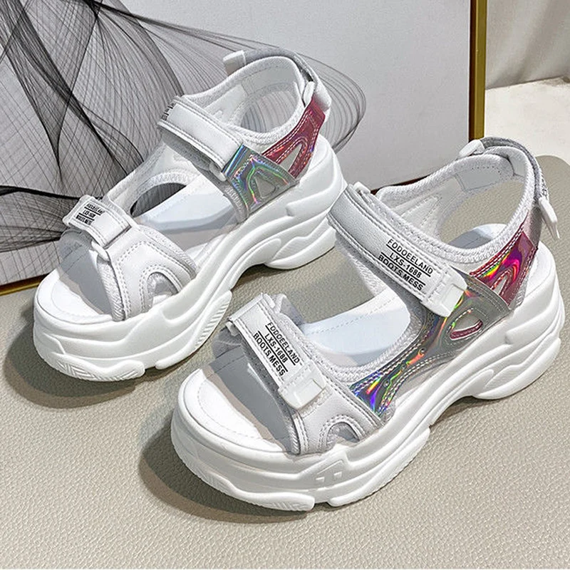 

Retro Platform Women Sandals Fashion Hollow Hook & Loop Casual Non-Slip Beach Shoes Summer Comfor Mesh Sports Luxury Roman Shoes