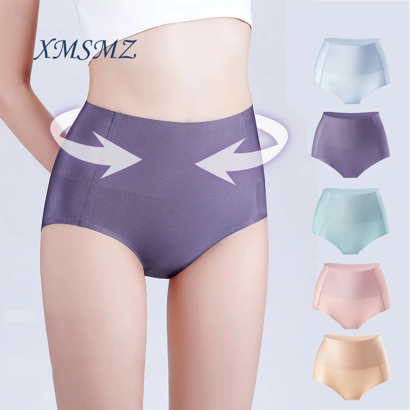 

XMSMZ Large Size Ice Silk High Waist Flat Belly Women's Panties Hip Iift Postpartum Belly Pants Pure Cotton Crotch Panties