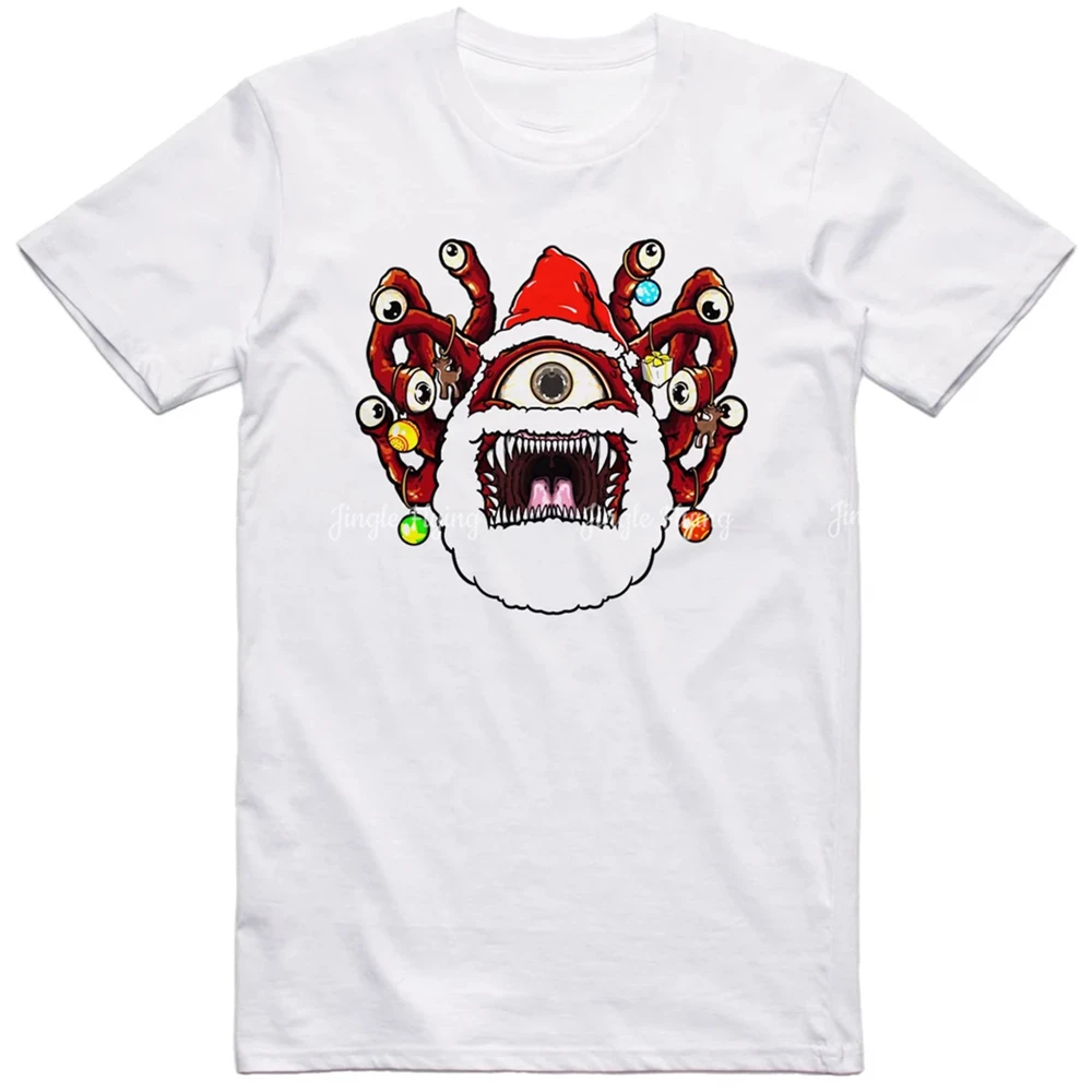 Рождественская футболка Забавная унисекс в стиле ретро Santa Beholder Monster