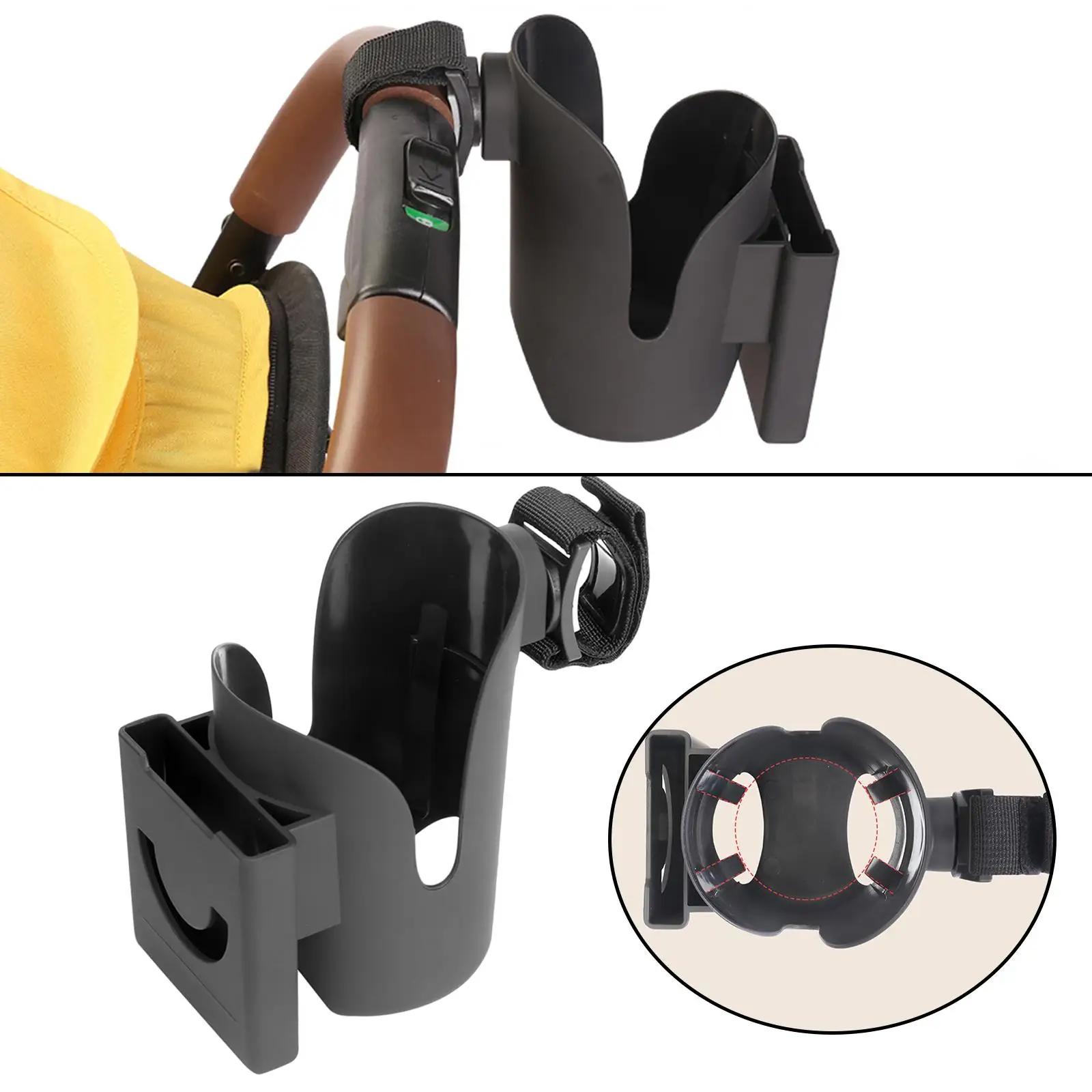 

2 in 1 Stroller Cup Holder Fits Most Cups Universal Attachment Storage Rack for Bicycle Wheelchair Scooter Walker Pushchair