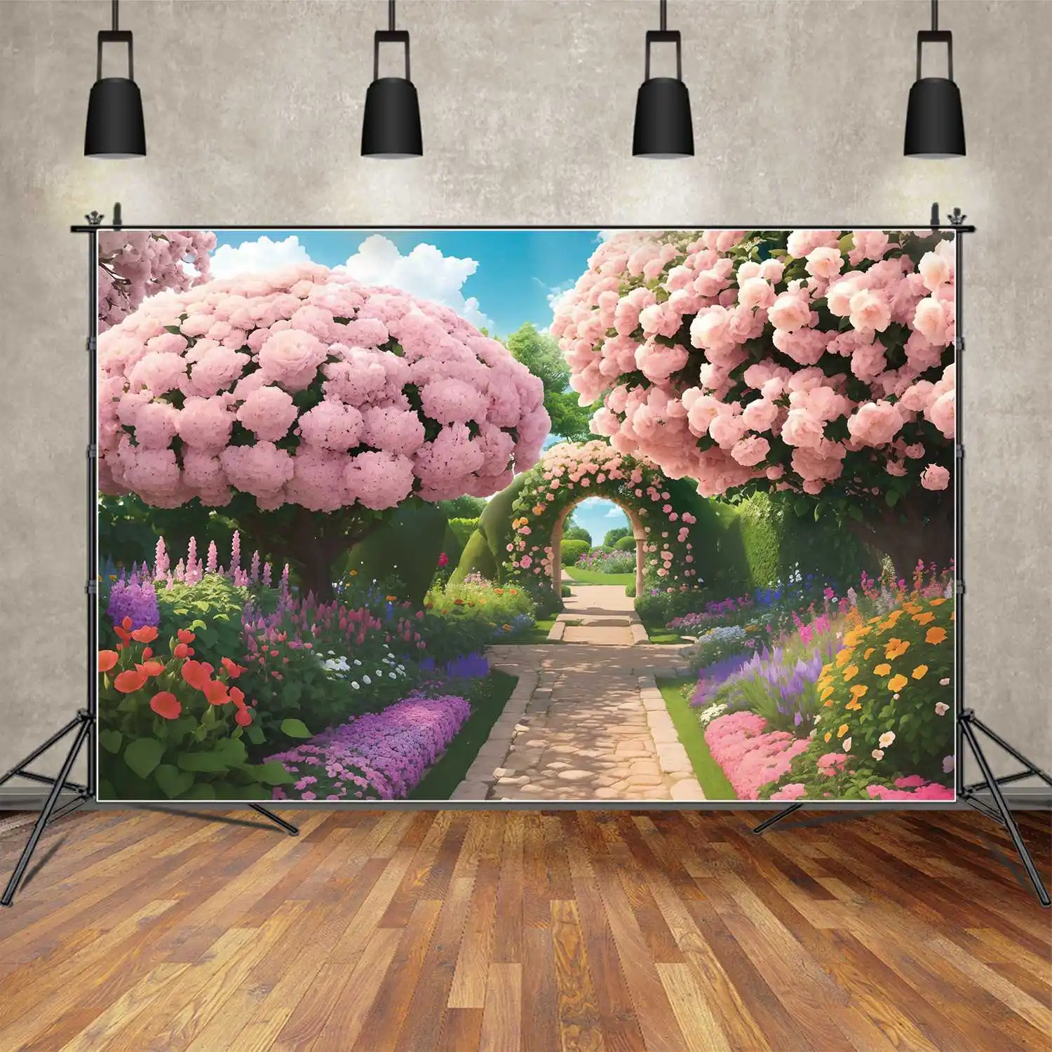 

Girls Flowers Birthday Party Photography Backdrops Decorations Pink Blossom Personalized Children Photobooth Photo Backgrounds