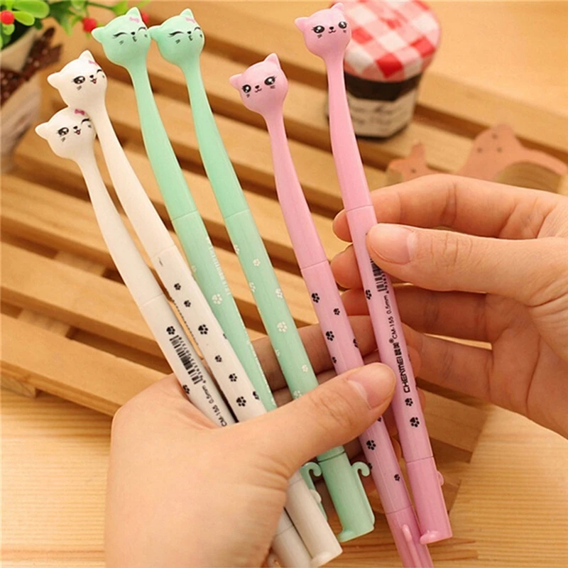 

5pcs Cute Cat Random Kawaii Fun pens black Gel ink Roller Ball Point Pen New Set