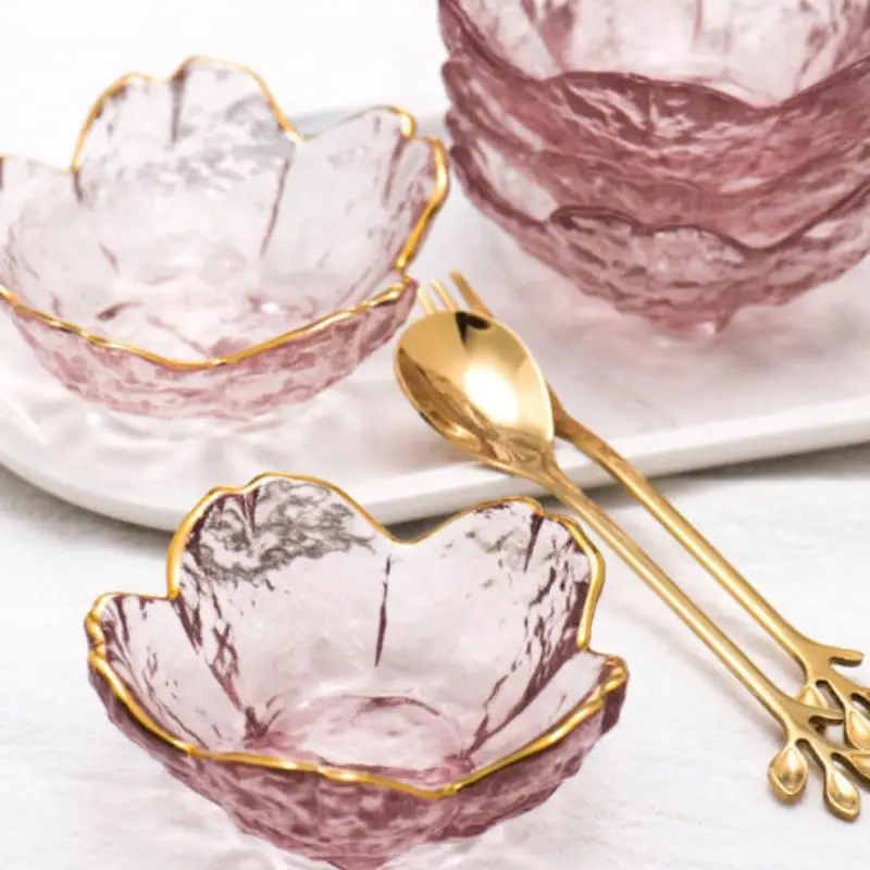 

Glass Dish Nordic Style Gold Inlay Sauce Bowl Cherry Blossoms Seasoning Plate