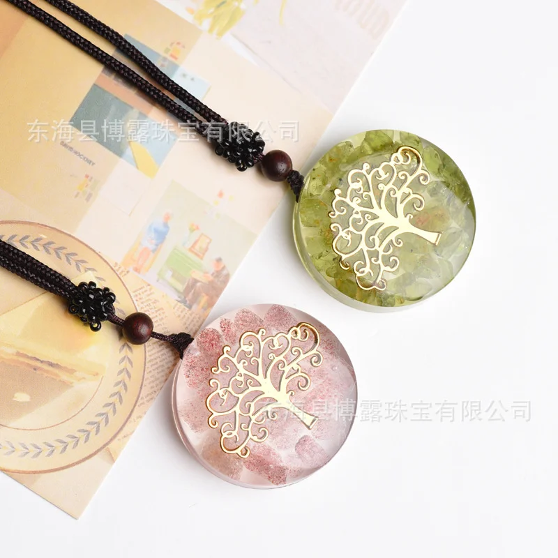

Pink Crystal And Peridot Orgonite Pendant Reiki Healling Accessories Orgone Energy Pendants Multilateral Dripping Resin Necklace
