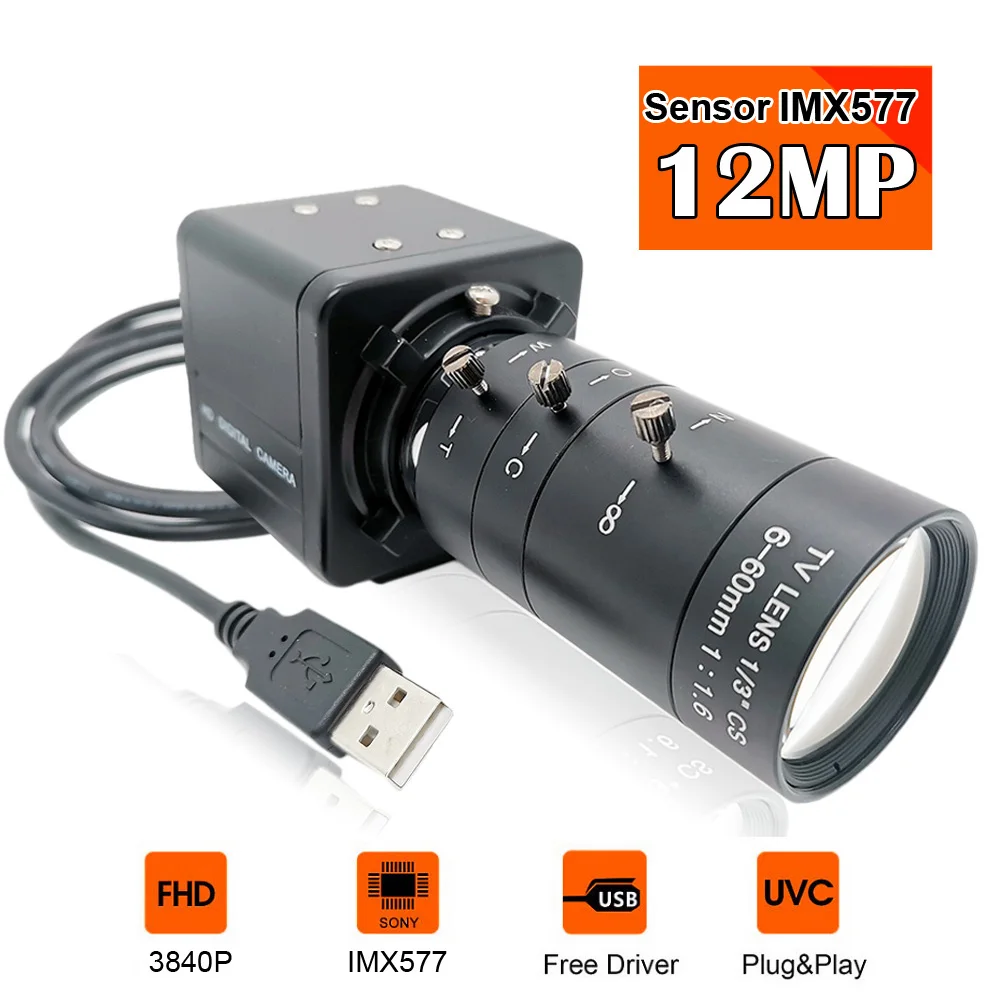 

Веб-камера 12 МП, USB, 5-50 мм, варифокальный объектив, CMOS IMX577