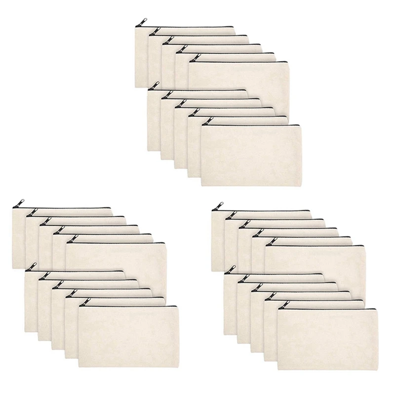 

30 Pcs Blank DIY Craft Bag Canvas Pen Case Blank Makeup Bags - Canvas Pencil Bag Cotton Canvas Cosmetic Bag Travel Bag