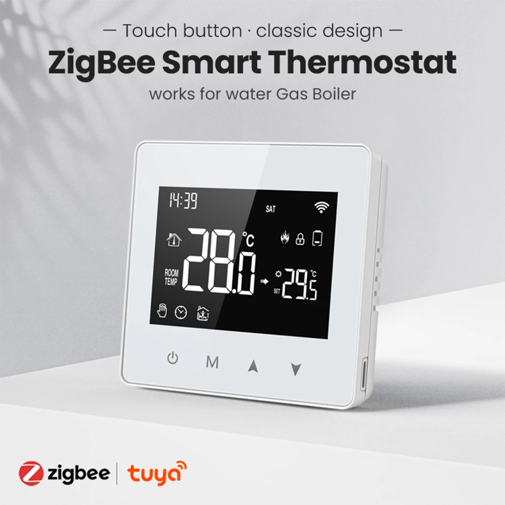 

Tuya Water Gas Boiler Temperature Controller Battery Powered Zigbee Thermostat Work with Alexa Google Home Yandex