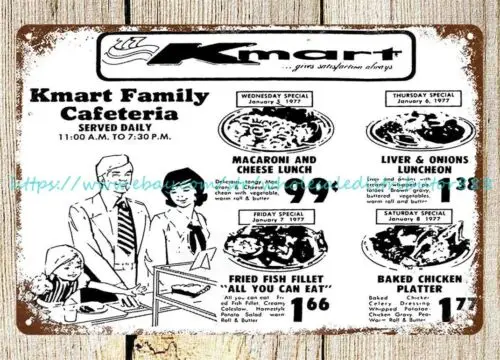 Домашняя кухня настенное искусство Kmart Grill меню Кафетерия 1970-х металлическая