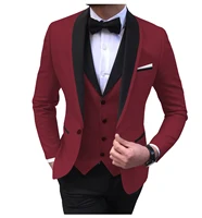 2022 new burgundy mens suits formal wedding black shawl lapel casual tuxedos for prom groomsmen suits 3 pieceblazervestpants