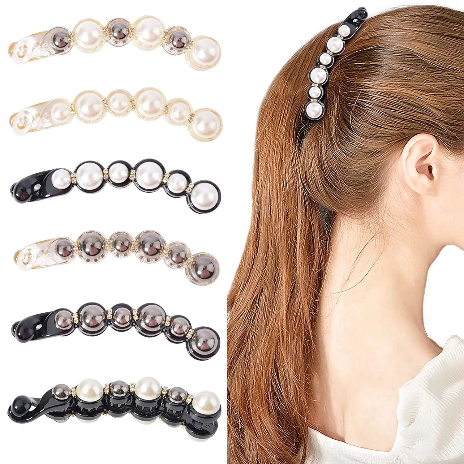 

New Pearl Rhinestone Hair Claws for Women Girls Fashion Hair Pins Barrette Accessories Banana Clips Headdress Headwear
