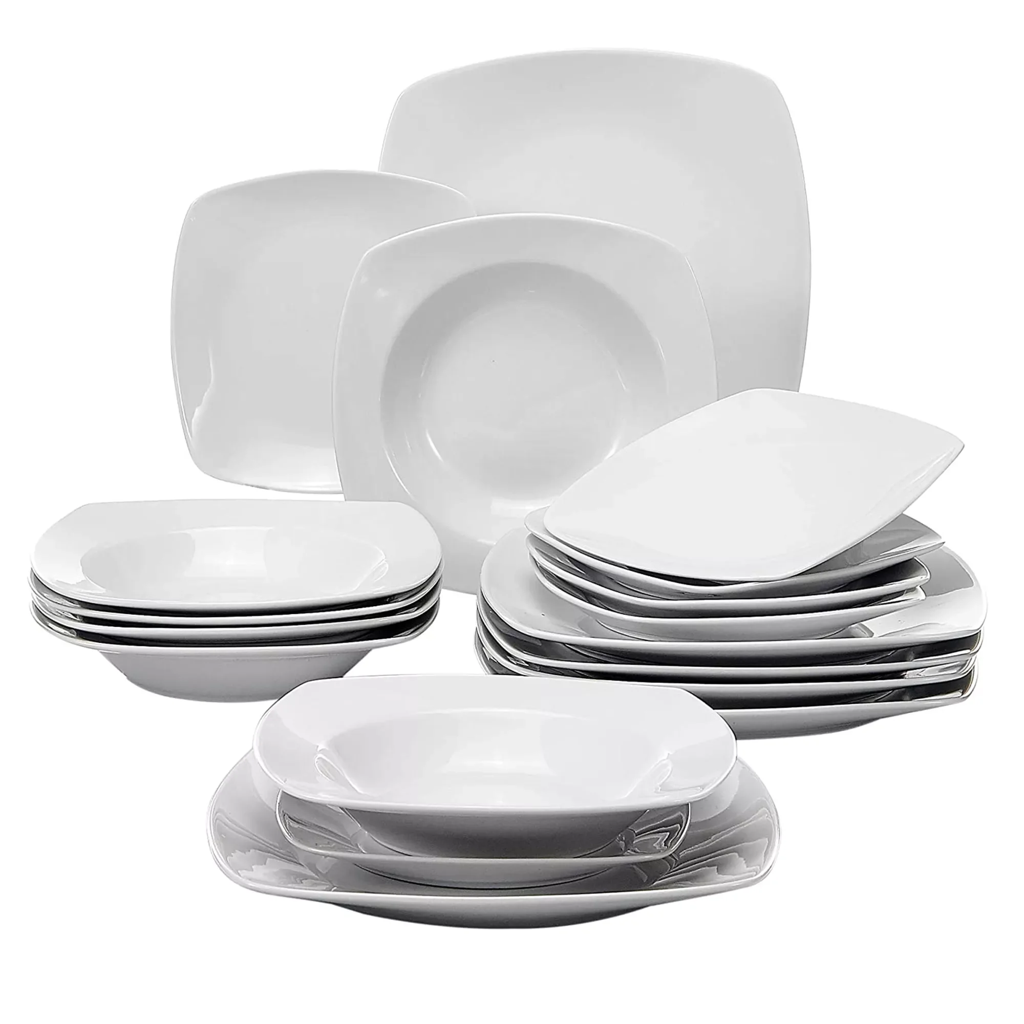 

JULIA Classic 18-Piece Ceramic Porcelain Dinnerware Set with 6*Dinner Soup Dessert Plates Tableware Set Service for 6