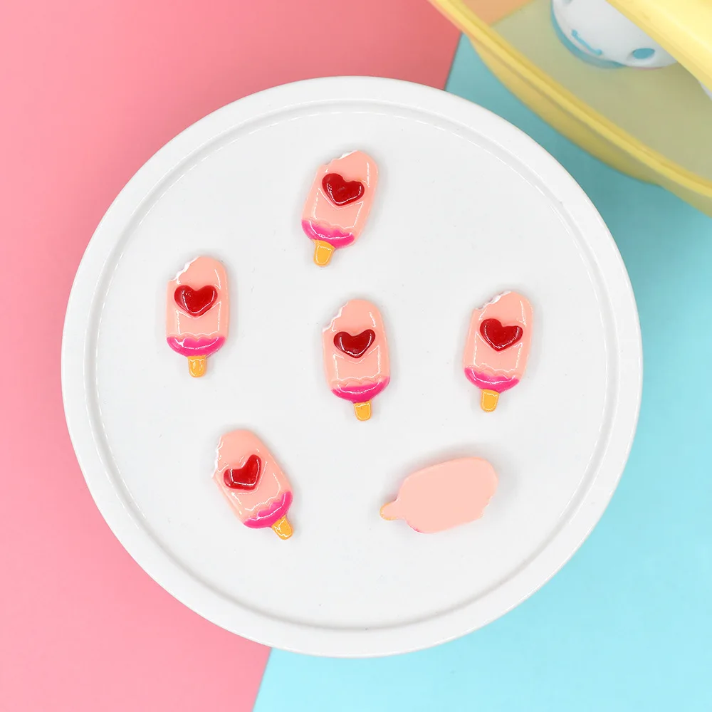 

10pcs Pink Mini Resin Ice Cream Scrapbooking Accessories Cabochon Mini Figurine Kawaii Flatback Miniatures Supplies Charms Diy