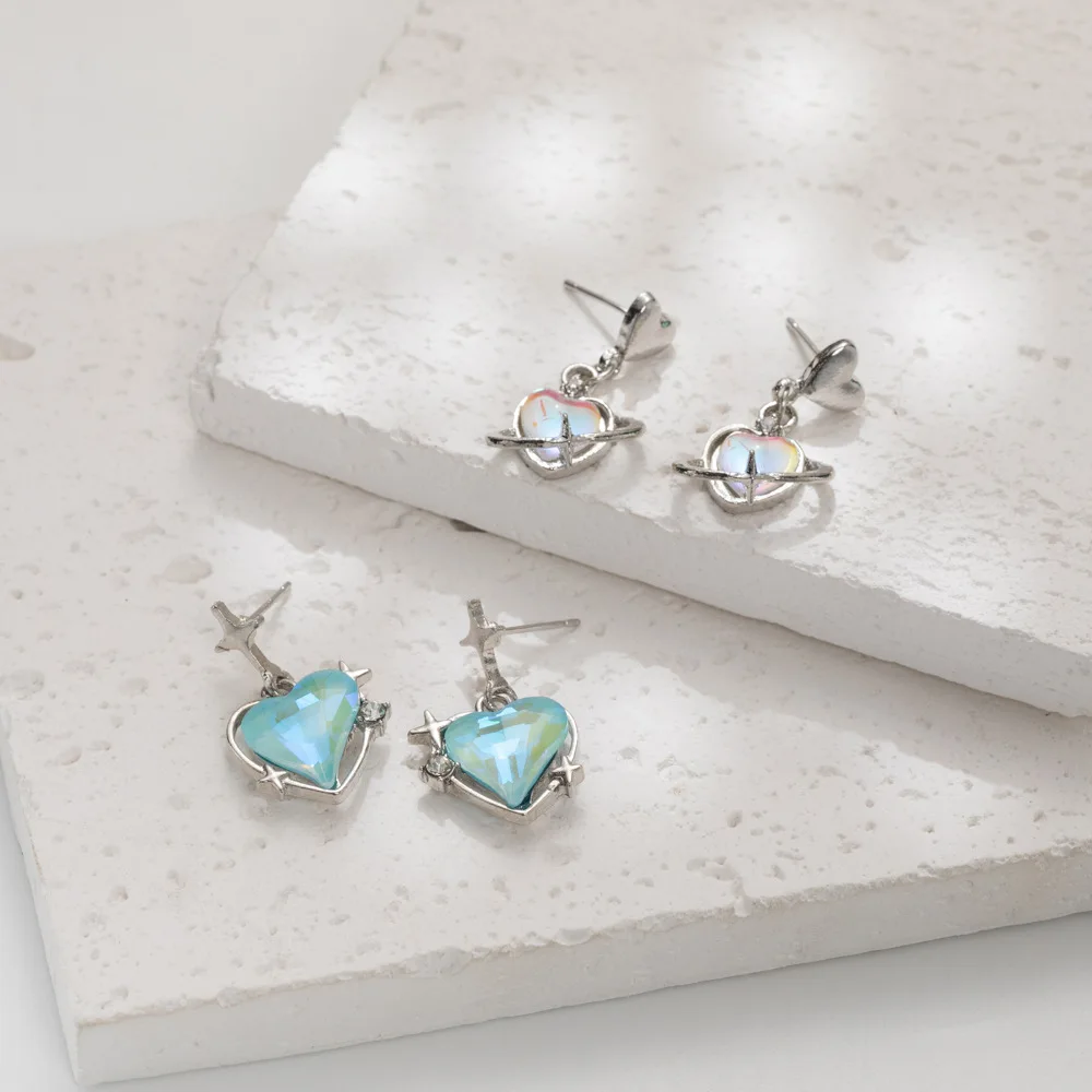 2023 New Trendy Sweet Cool Sea Blue Love Earrings Female Light Luxury High-end Design Sense Earrings Exquisite Star Earrings