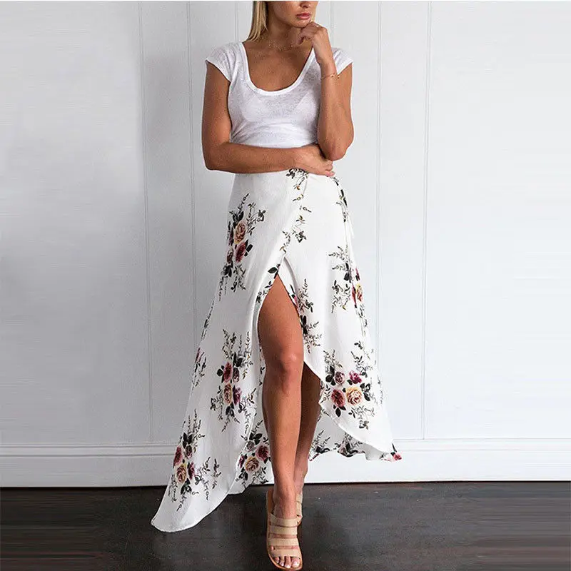 

Floral Print Long Skirt Women Casual Boho Beach Summer Maxi Skirt Female Button Split Streetwear Tassel Sexy Skirts 2023 New