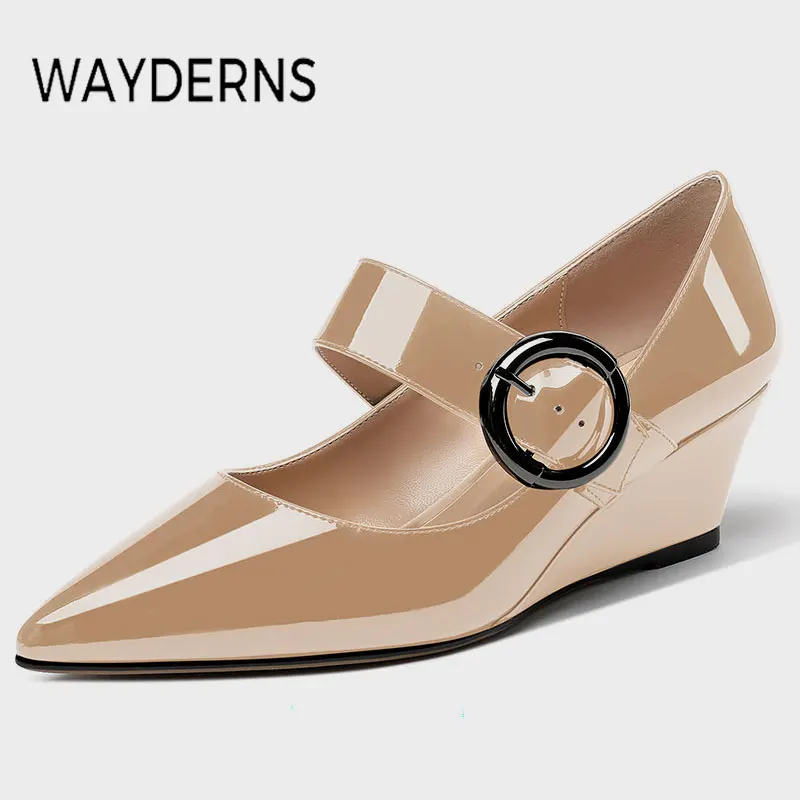 

WAYDERNS New Arrival Women Pumps Pointed Toe Summer Women'S Shoes Fashion Buckles Wedges Female Shoes Ladies Footwear Size 35-43
