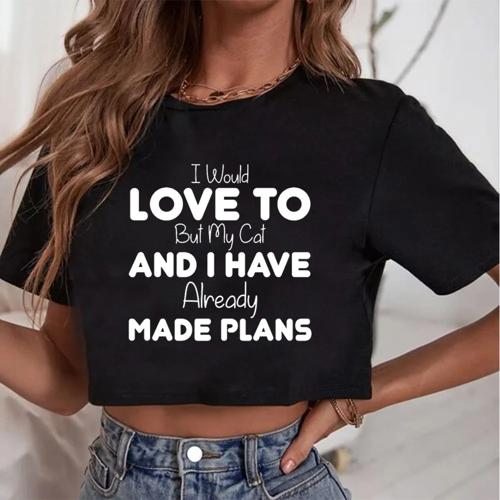 

Slogan Print Woman Fashion Crop T-Shirt Tops