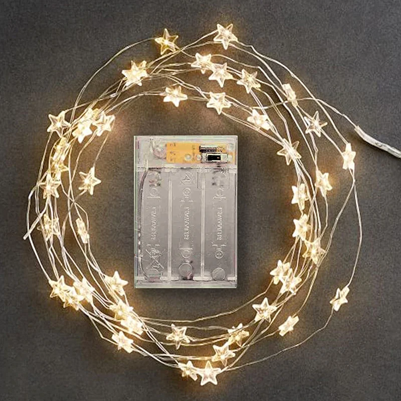Star String LED Decor Lights Battery Operated Fairy Lights Copper Wire Light String Xmas Garland Home Party Decorative 3/4/5/6M