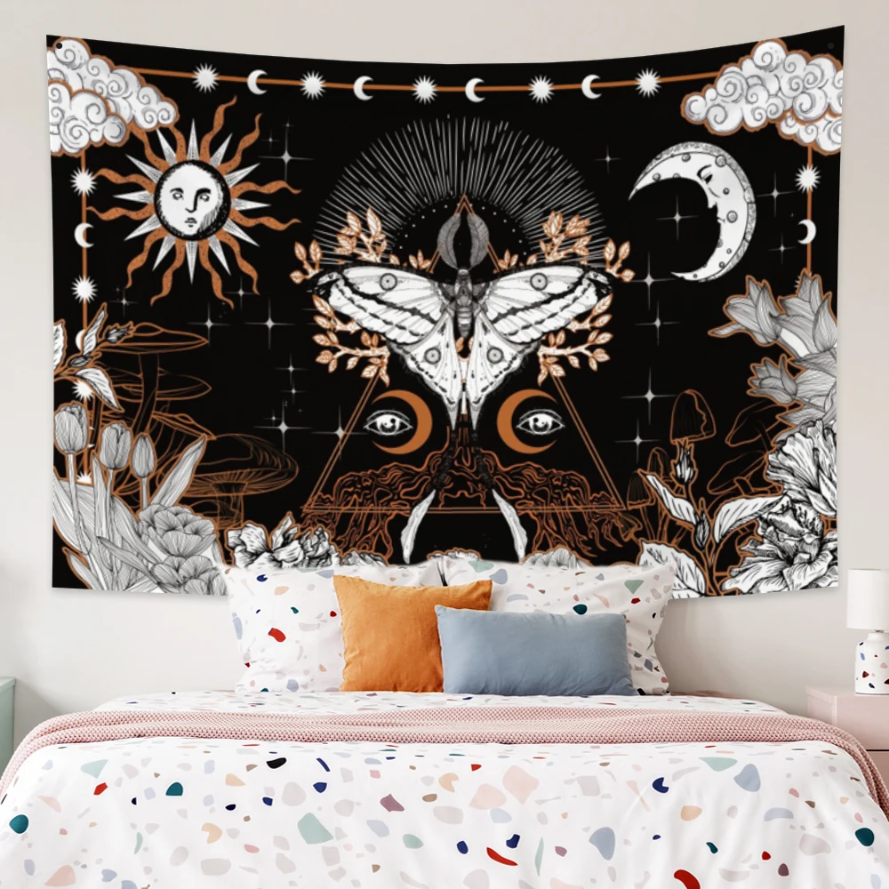 

Psychedelic Butterfly Tapestry Hippie Moon And Sun Skull Tarot Wall Hanging Aesthetic Bedroom Boho Room Decor Sheet Dorm Blanket