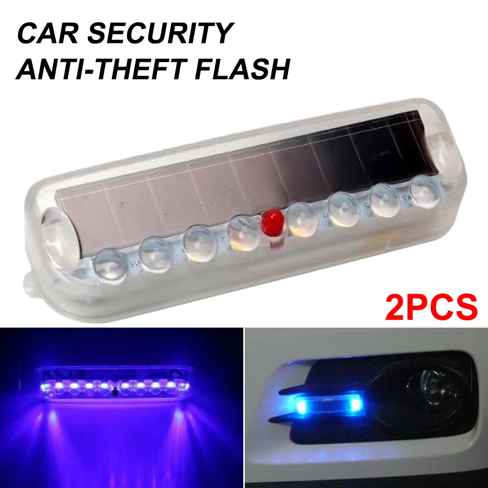 

2Pcs Solar LED Car Burglar Alarm 10LED Anti-theft Warning Light Vibration Light Sensor Motorcycle Anti-collision Flashing Light