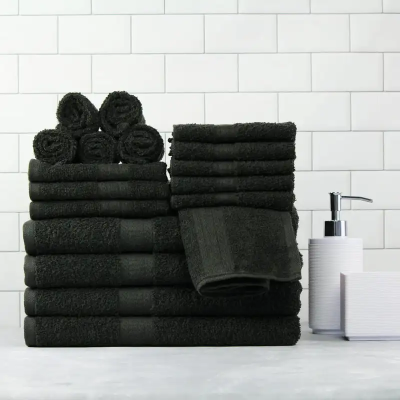 

18-Piece Bath Towel Set, Black,