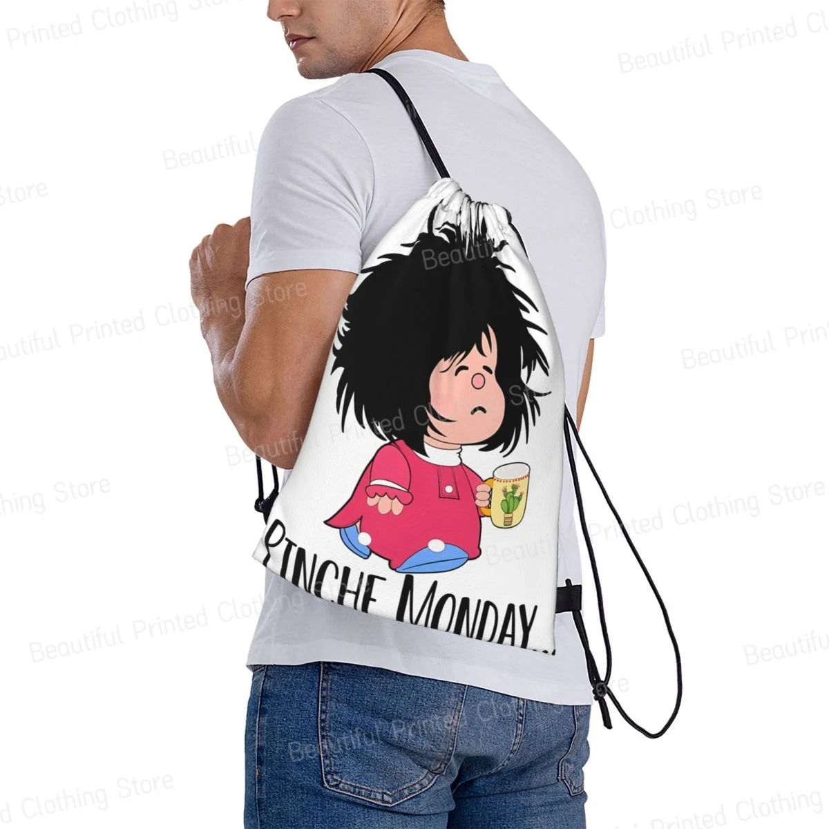 Рюкзак из полиэстера на шнурке сумки Pinche Monday забавная сумка Mafalda для хранения