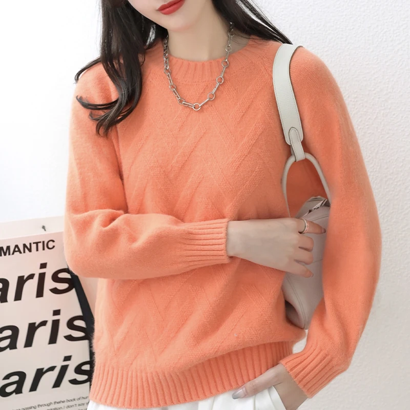 Кашемировый свитер женский с круглым вырезом однотонный вязаный