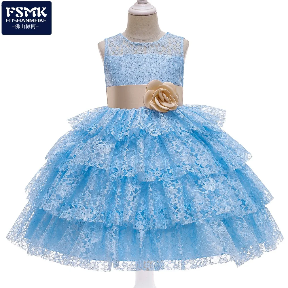 

European and American New Girl Princess Dress Sleeveless Multi-layer Lace Gauze Skirt Girl Dress Wedding Gown Dress 3-12 Years