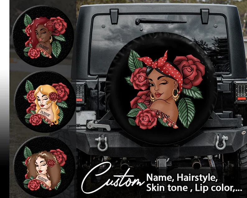 

Ebony women, Custom Tire Spare, American Girl, Personalized gifts, Car Accessories, Spare Tire Cover, personalized gifts, Mother