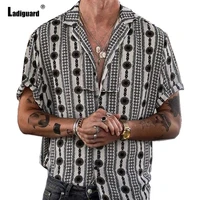 ladiguard men skinny tops open stitch model shirt punk style fashion striped dots blouse 2022 summer new casual shirts clothing