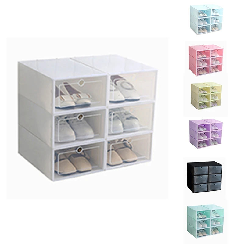 

6-Piece Candy Color Shoe Box, Transparent Plastic Shoe Storage Box, Shoe Cabinet Storage Drawer Rectangle