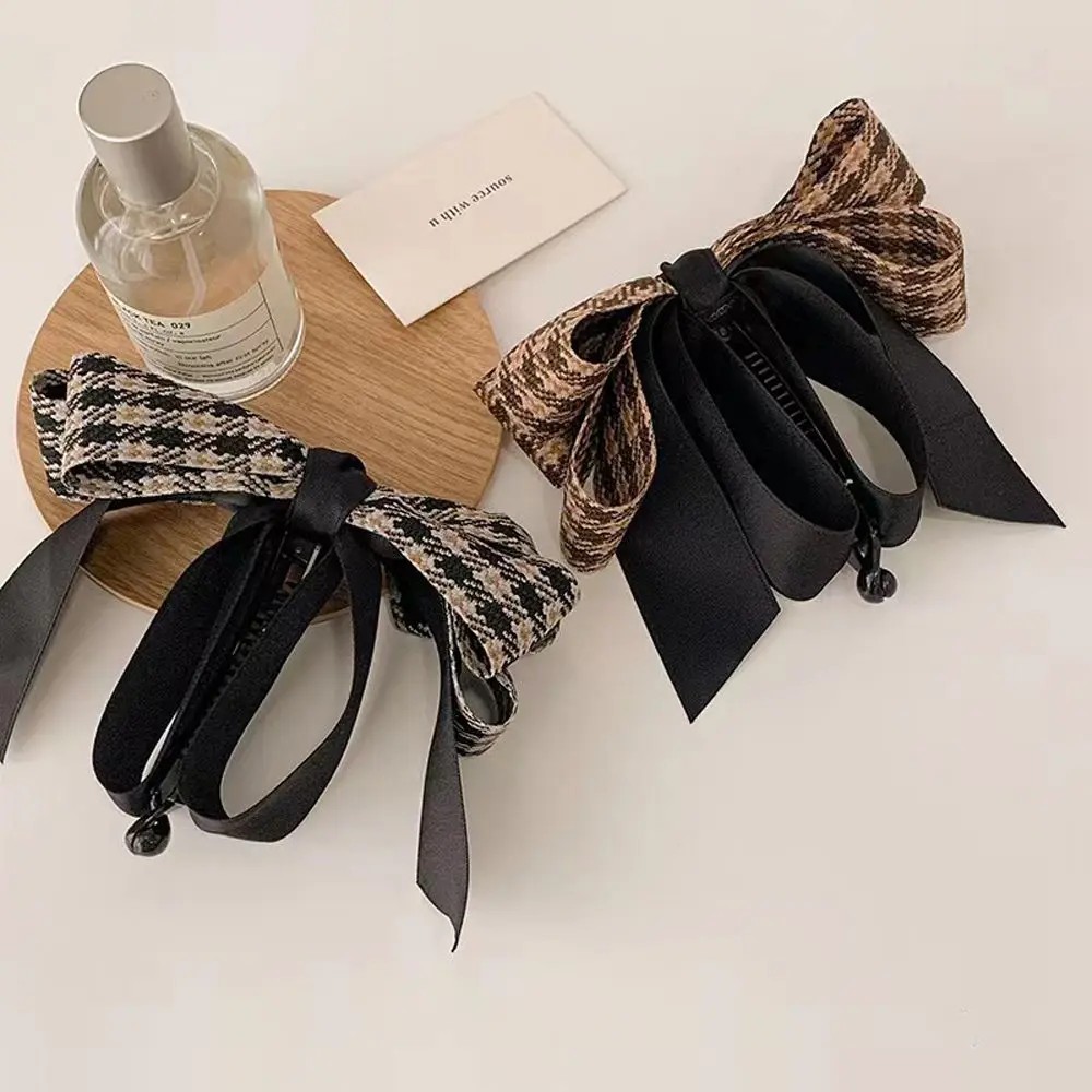 

Luxury Large Vintage Lattice Temperament Bow Headwear Women Hair Clip Banana Clip Korean Style Hair Claw