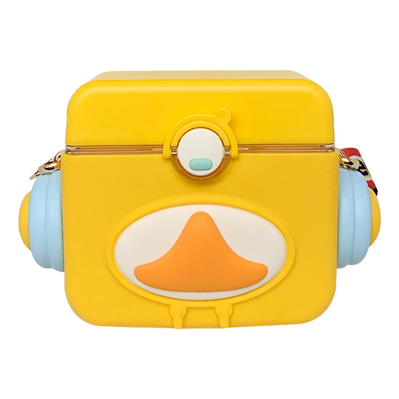 

Cute Square Water Cup High Appearance Level Girl's Straw Cup Backstrap Portable Cross-body Student Plastic Cup Cute Waterbottle