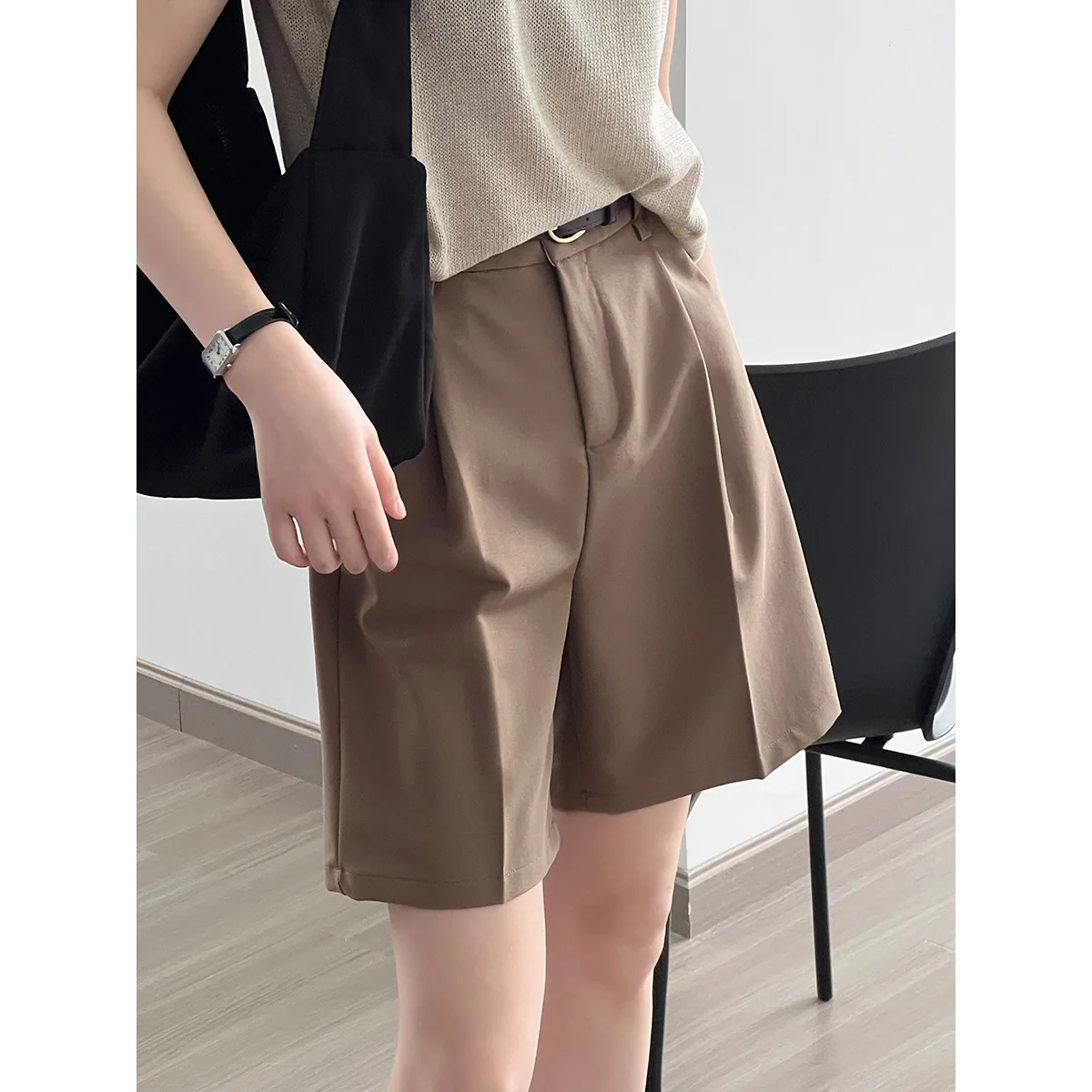 Casual Suit Shorts for Women's Loose Fitt High Waisted Wide Leg Casual Pants 2023 Summer New Solid All-match Short Trousers