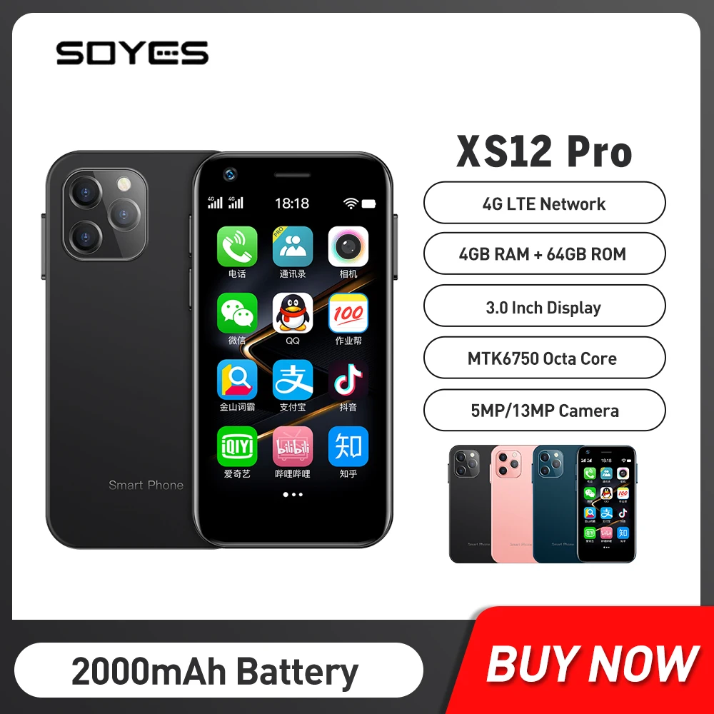 SOYES XS12 PRO Android 10.0 Smartphone Dual Analog 4GB RAM 64GB ROM WIFI Bluetooth OTG FM Hotspot GPS mini 4G Mobile Phone