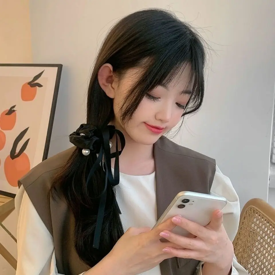 

Женские жемчужные резинки для волос с бантом, модные резинки для волос в Корейском стиле, резинки для хвоста для девочек, милые аксессуары д...