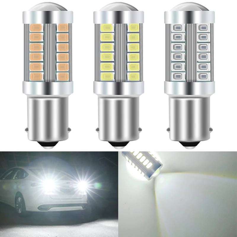 1 PCS P21W BA15S 1156 LED Bulb Turn Signal Light BAY15D 1157 LED Lamp Car Reverse Parking Back Lamps 12V 7000K 33 SMD White