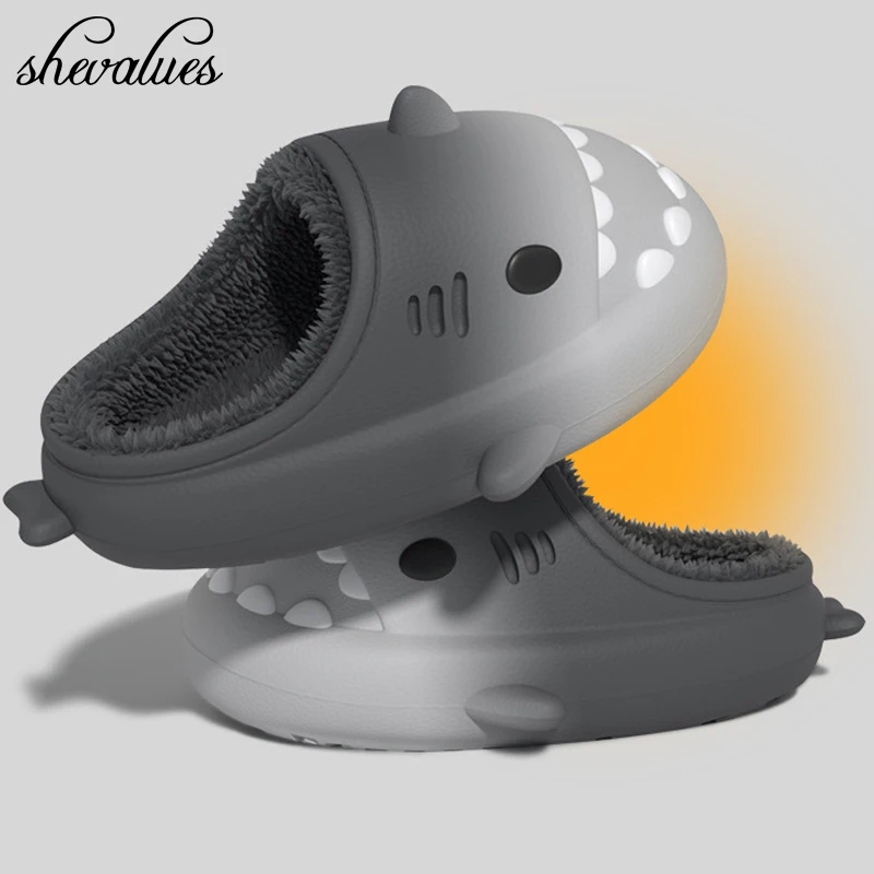 For Women Men Winter Warm Cartoon Furry Cotton Shoes Non-slip Waterproof Home Outdoor Slides