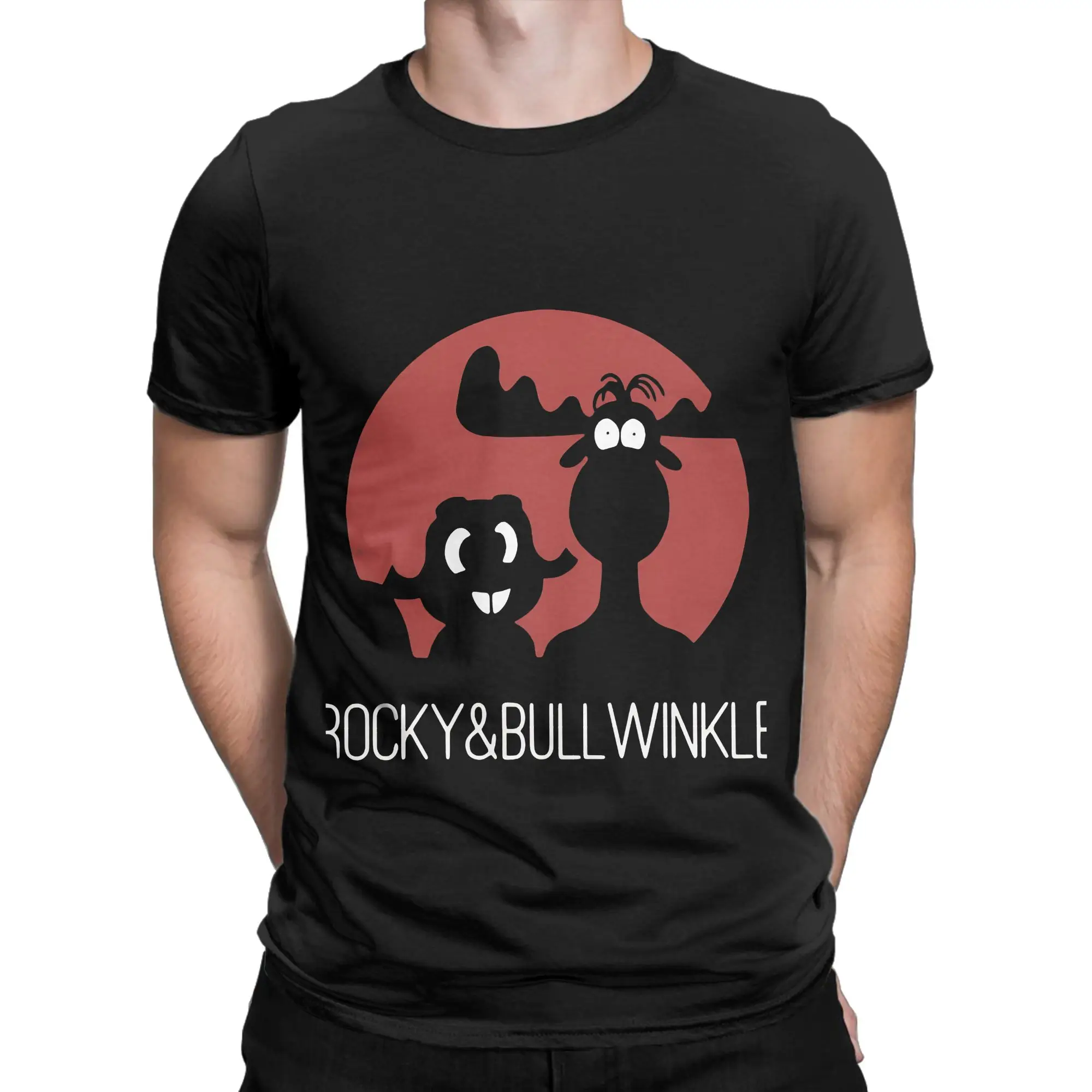 Красная футболка с забавным принтом Rocky and Bullwinkle, 100% хлопок, футболки с принтом «Приключения Рокки и Булвинкла» для мужчин (art.: 3920db9f7ca2b) - 3920db9f7ca2b