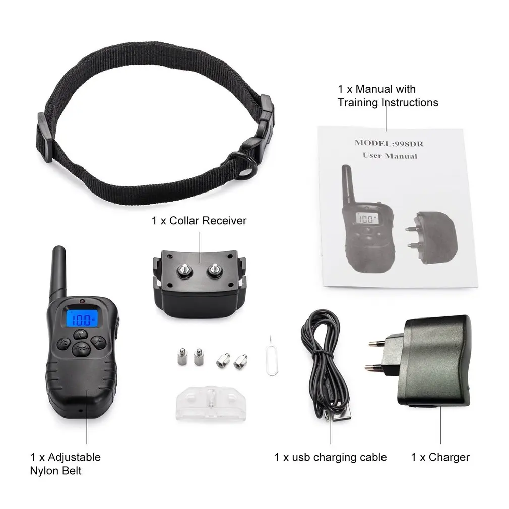 

Electric LCD Dog Training Collar Pet Remote Control Waterproof Rechargeable for All Size Shock Vibration Sound 998DR-1