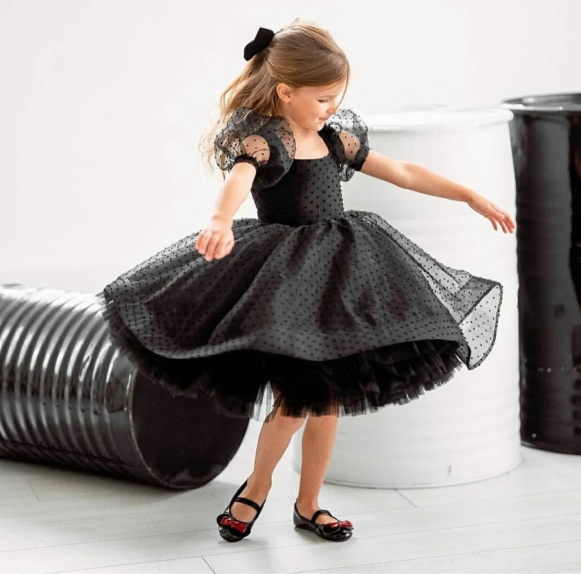 

Girls Black Dresses Fashion Puff Sleeve Birthday Princess Dress Summer Kids Clothes Girl Fluffy Evening Dress Children Costumes