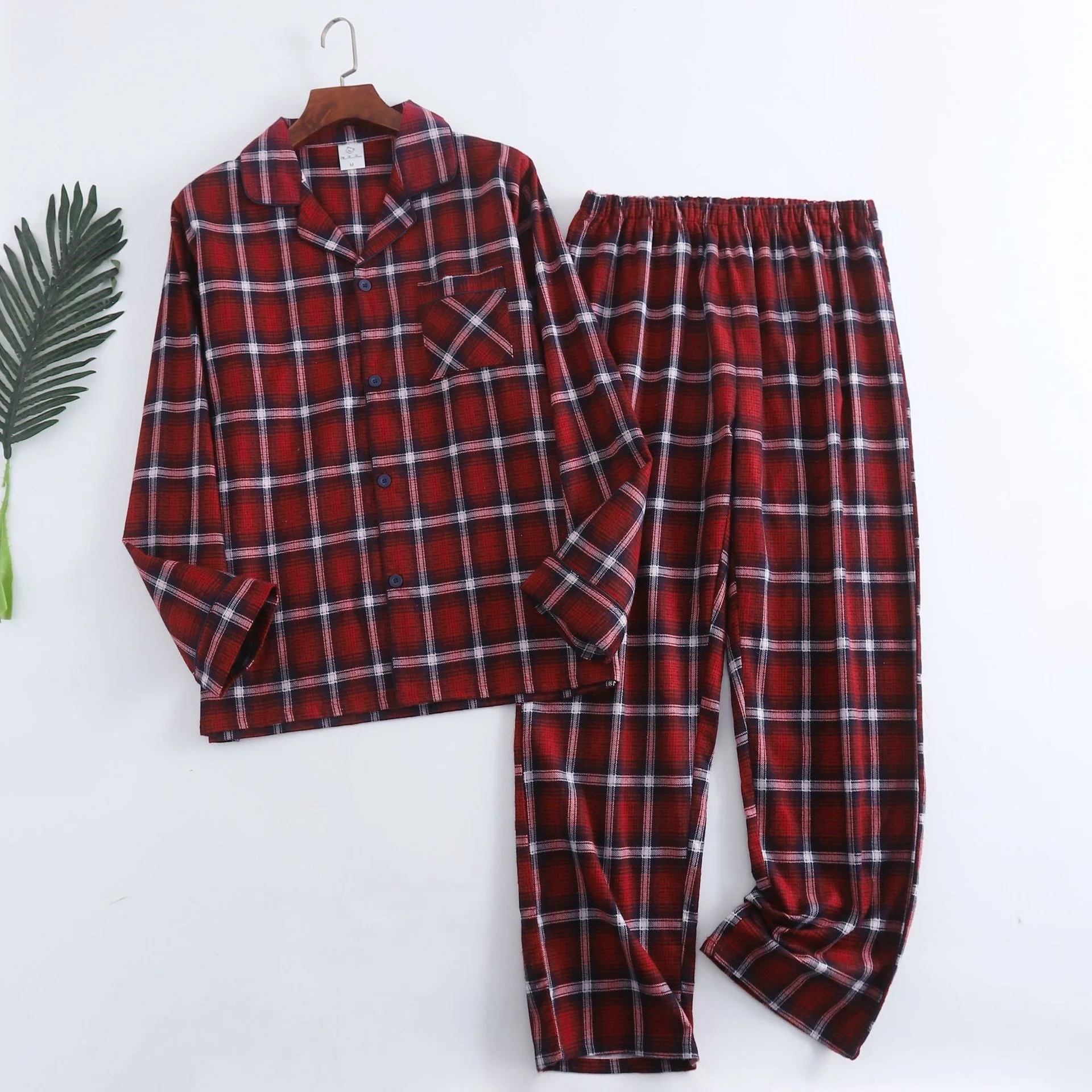 

Plaid Desin Multi Colors Warm Cotton Flannel Lon-sleeved Trousers Pajamas for Men Autumn and Winter omewear Sleepwear Sets