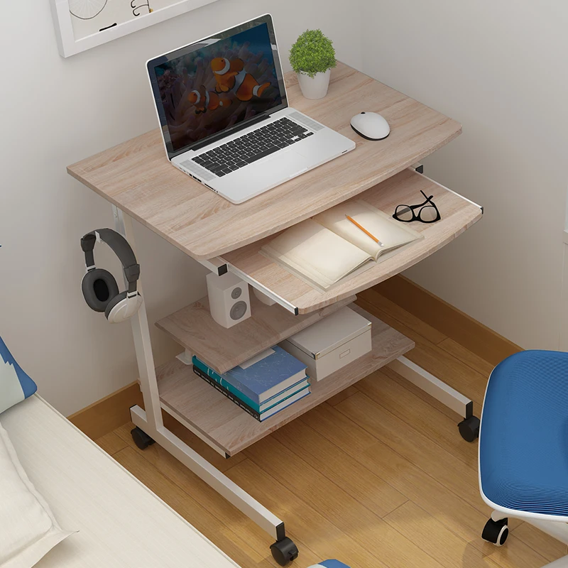 

70x50cm Nice Mini Computer Desk Simple Home Study Desk Movable Wheels Small Table with Keyboard Holder Bedside Notebook Table