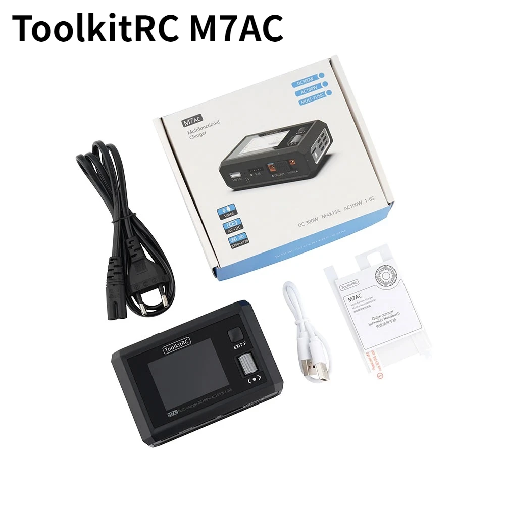 

NEW ToolkitRC M7AC 100W AC / 300W DC Input XT60 XT30 Output 2-6S Lithium Battery Balance Charger for Model Aircraft Drone Charge