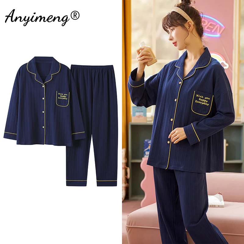 

Autumn Winter Fashion Soft Cotton Sleepwear for Young Lady Cartoon Pijamas Girls Loungewear Turn-down Collar Pajamas for Women