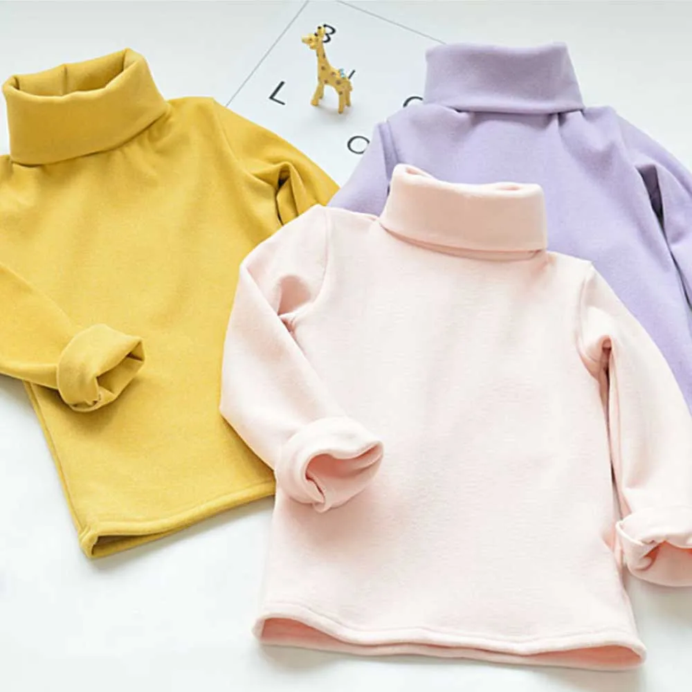 Girls T-shirts baby Long Sleeve Top Kids Cotton High Collar Children's Warm Koran Style Solid Color Clothing 2021 Spring Autumn