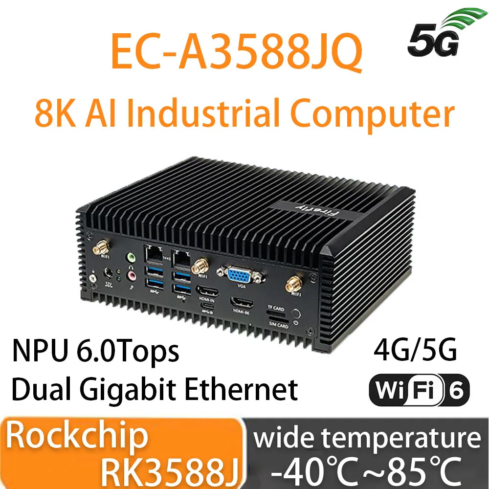 EC-A3588JQ Industrial Computer RK3588J Main Board Octa-Core 8K AI Core Board Frequency 2.4GHz 8nm GPU NPU 6.0Tops Large RAM 5G