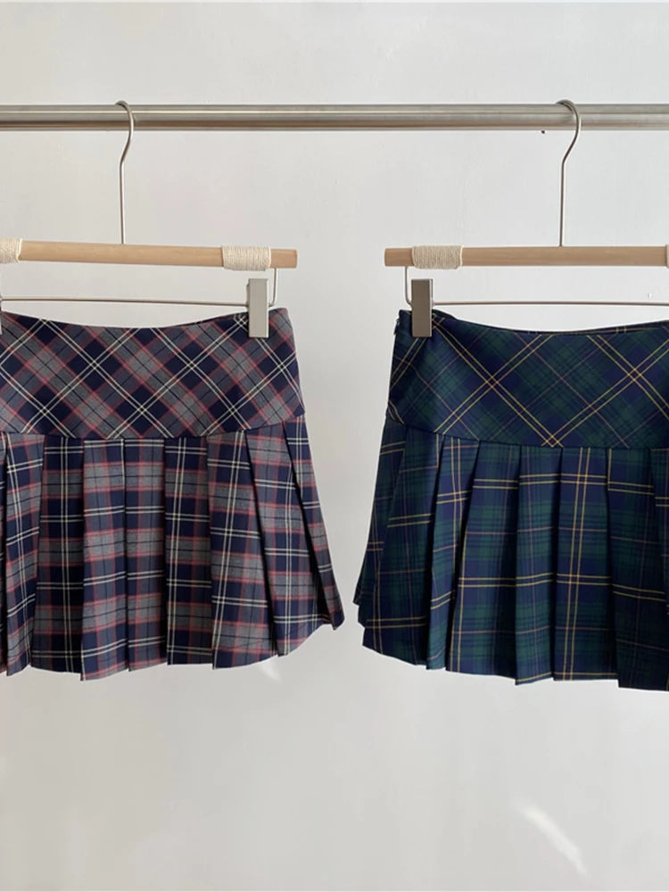 

2023 Summer Women Vintage Plaid Pleated Mini A-line Skirt Shorts High Waist Classical 2000s Aesthetic JK Preppy Style Girl Gyaru