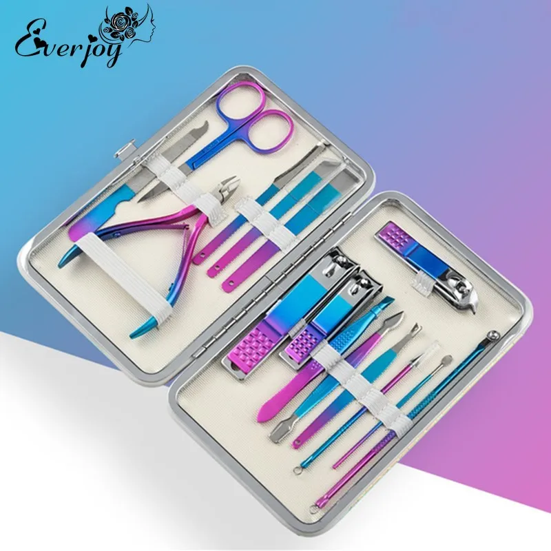 

Everjoy Manicure Set Pretty Colorful Gradient Two Color Stitching Nail Clipper Trimmer Grooming Kit Pedicure Stainless Steel