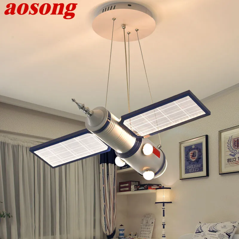 

AOSONG Children's Spaceship Pendant Lamp LED Creative Fashion Cartoon Light For Kids Room Kindergarten Dimming Remote Control