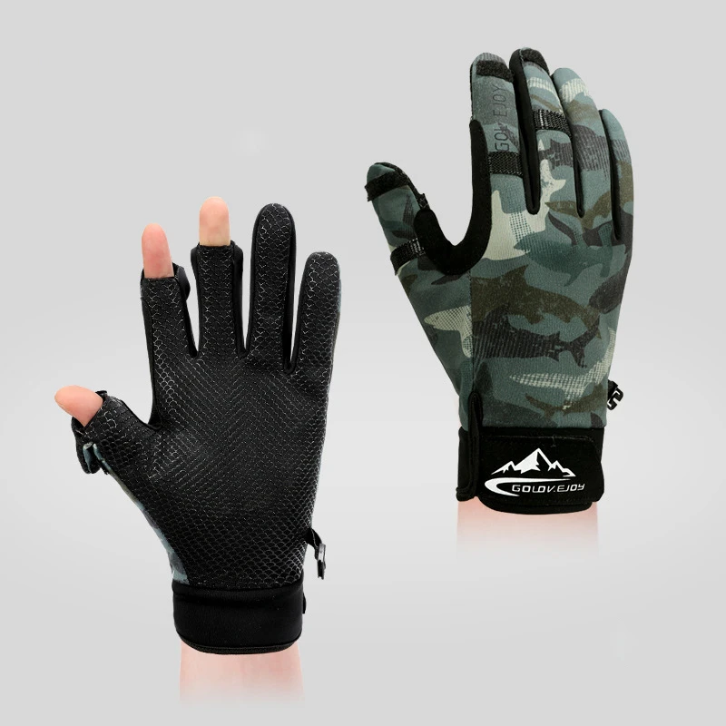 

New Men Winter Fishing Gloves 2 Finger Flip Fingerless Gloves Non-slip Waterproof Warm Winter Gloves For Fishing Cycling Running